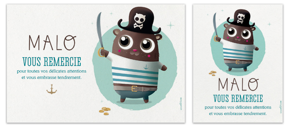 carte de remerciements naissance garçon fille pirate